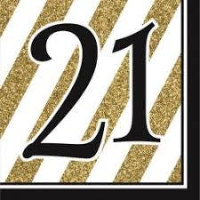 Napkins - 21st (Black & Gold Stripes) - Mad Parties & Supplies
