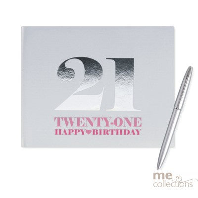 Guestbook - 21st Birthday Pink with Pen  (T521F) - Mad Parties & Supplies