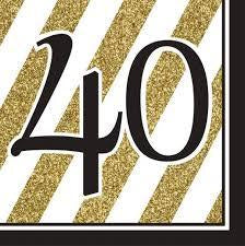 Napkins - 40th (Black & Gold Stripes) - Mad Parties & Supplies