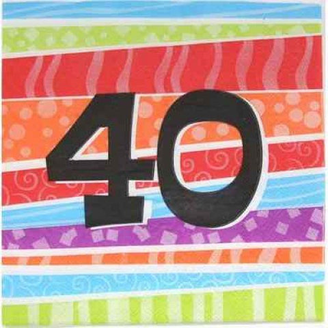 Napkins - 40th (Stripes) - Mad Parties & Supplies