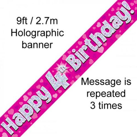 Banner - Happy 4th Birthday (Pink) (624368) - Mad Parties & Supplies