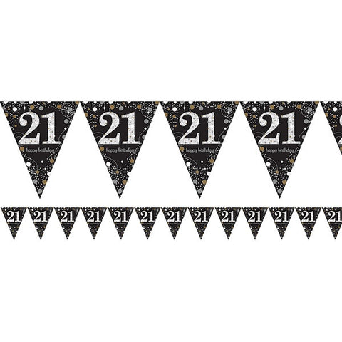 Flag Bunting - 21st birthday (Black & Gold) (9900559-56) - Mad Parties & Supplies
