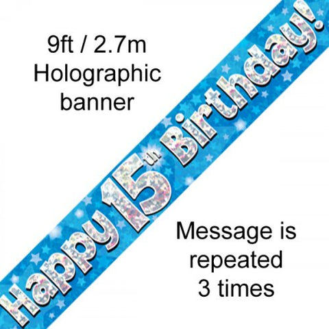 Banner - Happy 15th Birthday (Blue) - Mad Parties & Supplies