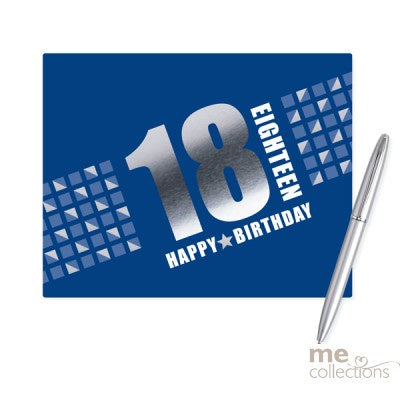 Guestbook - 18th Birthday Blue with Pen (T518M) - Mad Parties & Supplies