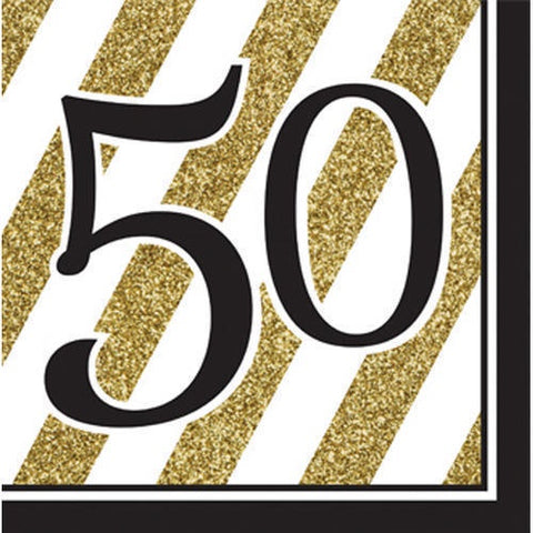 Napkins - 50th (Black & Gold Stripes) - Mad Parties & Supplies
