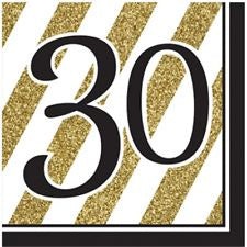 Napkins - 30th (Black & Gold  Stripes) (317539) - Mad Parties & Supplies