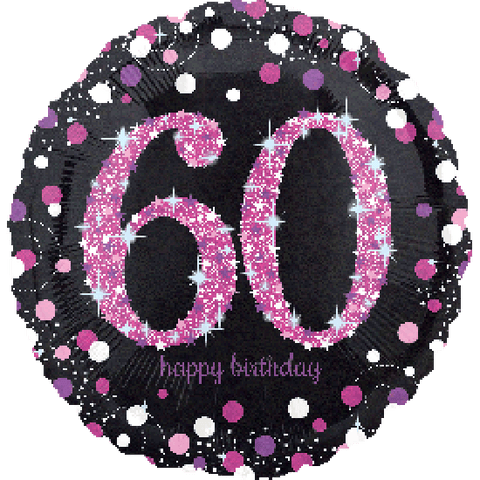 Foil - 18" - 60th - Sparkling (Black & Pink) (33788) - Mad Parties & Supplies