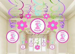 Hanging Swirl Decorations - 1st Birthday Pink (679531) - Mad Parties & Supplies