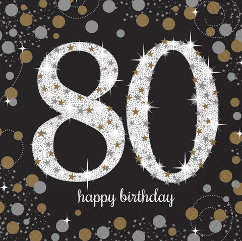 Napkins - 80th - Sparkling (Gold & Black) (9901721) (511965) - Mad Parties & Supplies