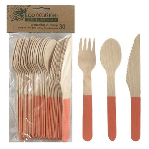 Wooden Cutlery Set - Rose Gold - Pkt 30 (401210)