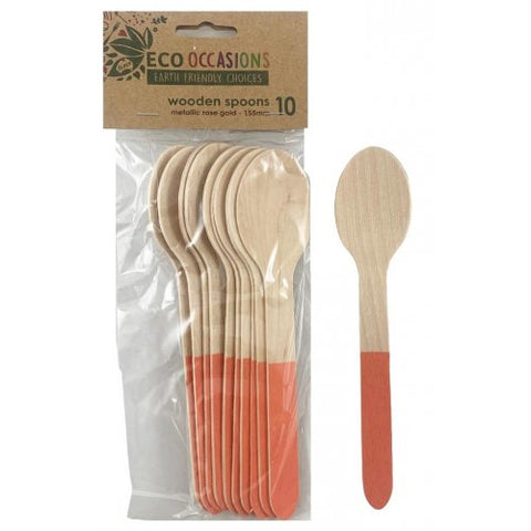 Wooden Spoons - Rose Gold Trim - Pkt 10 (401260)