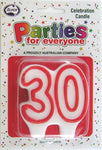 Candle - White with Red outline - Choose Number - 0 to 9 - Mad Parties & Supplies