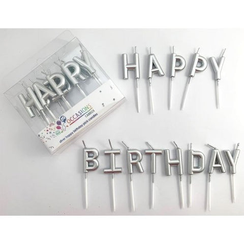 Happy Birthday Pick Candles - Metallic Silver (442610)