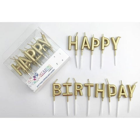 Happy Birthday Pick Candles - Metallic Gold (442611)