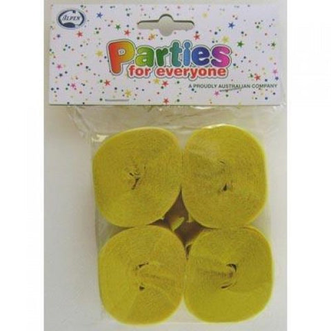 Crepe Streamers - Pkt 4 - Yellow (510062) - Mad Parties & Supplies