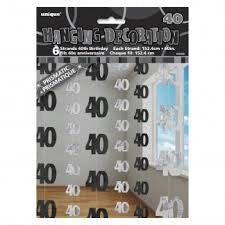 Hanging Swirl Decorations - 40th (Black) (55345) - Mad Parties & Supplies