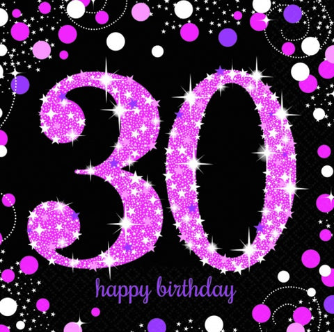 Napkins - 30th - Sparkling (Pink & Black) (9900595) - Mad Parties & Supplies