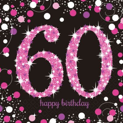 Napkins - 60th - Sparkling (Pink & Black) (9900619) - Mad Parties & Supplies