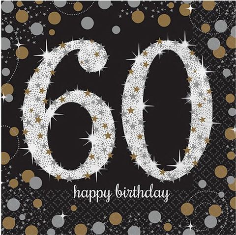 Napkins - 60th - Sparkling (Gold & Black) (511547) - Mad Parties & Supplies