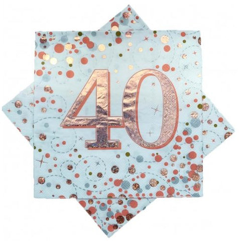 Napkins - 40th - Sparkling Fizz (Rose Gold) (635791) - Mad Parties & Supplies
