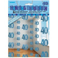 Hanging Swirl Decorations - 40th (Blue) (55335) - Mad Parties & Supplies