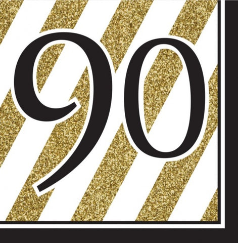 Napkins - 90th - Black & Gold Stripes (317545) - Mad Parties & Supplies