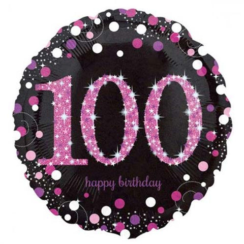 Foil - 18" - 100th (Black & Pink) (33792) - Mad Parties & Supplies
