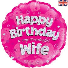Foil - 18" - Happy Birthday to my Wonderful Wife (228892) - Mad Parties & Supplies