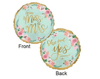 Foil - 18" - From Miss to Mrs (38692) - Mad Parties & Supplies
