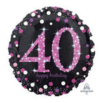 Foil - 18" - 40th (Black & Pink) (3378601) - Mad Parties & Supplies