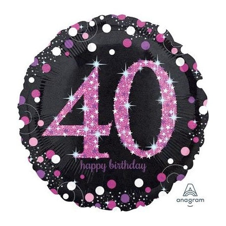 Foil - 18" - 40th (Black & Pink) (3378601) - Mad Parties & Supplies
