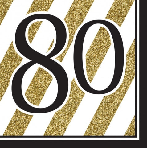 Napkins - 80th - Black & Gold Stripes (317544) - Mad Parties & Supplies