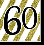 Napkins - 60th (Black & Gold Stripes) (317542) - Mad Parties & Supplies