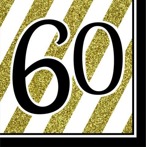 Napkins - 60th (Black & Gold Stripes) (317542) - Mad Parties & Supplies