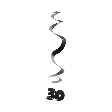 Hanging Swirl Decorations - 30th (Silver) (ZSHC1417) - Mad Parties & Supplies
