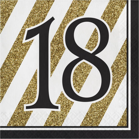 Napkins - 18th (Black & Gold stripes) - Mad Parties & Supplies