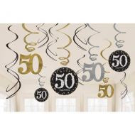 Hanging Swirl Decorations - 50th (Gold, Black & Silver) (670479) - Mad Parties & Supplies