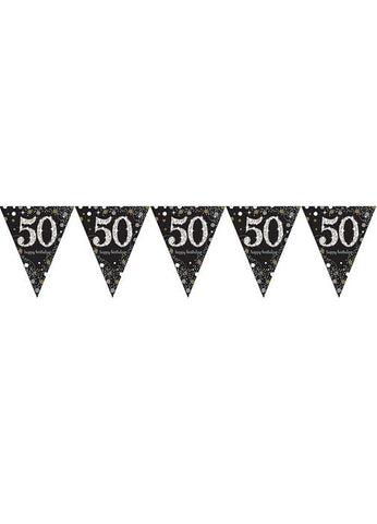 Flag Bunting - 50th (Black & Gold) (9900569) - Mad Parties & Supplies