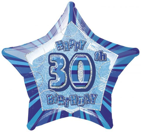 Foil - 18" - 30th (Blue Star) (55129) - Mad Parties & Supplies