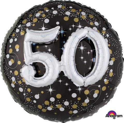 Multi-Balloon - 27" - 50th (Black, Silver & Gold) (32153) - Mad Parties & Supplies
