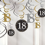 Hanging Swirl Decorations - 18th (Black & Gold) (9900558) - Mad Parties & Supplies