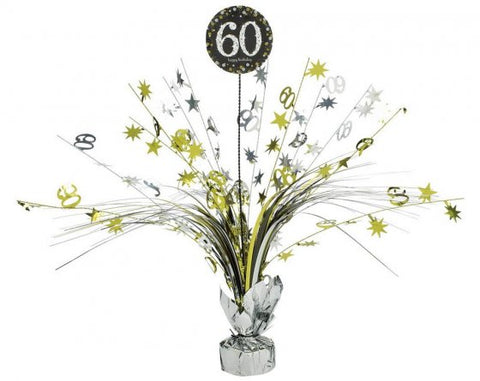 Spangle Centrepiece - 60th (Gold, Silver & Black) (110296) - Mad Parties & Supplies
