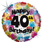 Foil - 18" - 40th Happy Birthday - Mad Parties & Supplies