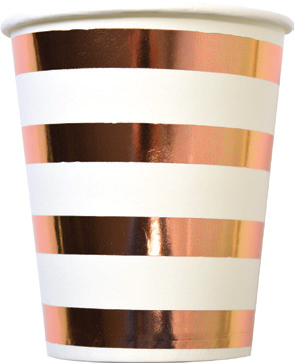 Cups - Pkt 8 - Rose Gold Stripes (E50160 - Mad Parties & Supplies