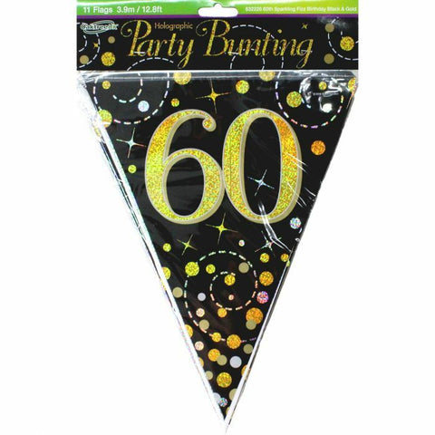 Flag Banner - 60th (Black & Gold) (632226) - Mad Parties & Supplies