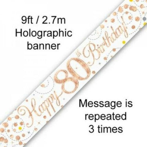 Banner - Sparkling Fizz - Happy 80th Birthday (Rose Gold) (625471) - Mad Parties & Supplies
