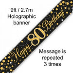 Banner - 80th (Black & Gold) (25617) - Mad Parties & Supplies
