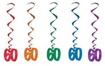 Hanging Swirl Decorations - 60th (Multicoloured) (57551-60) - Mad Parties & Supplies