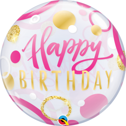 Bubble Balloon - Happy Birthday - Gold & Pink Spots (87745)