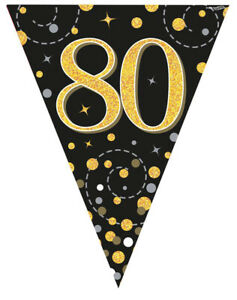 Flag Bunting - 80th (Black & Gold) (632288) - Mad Parties & Supplies